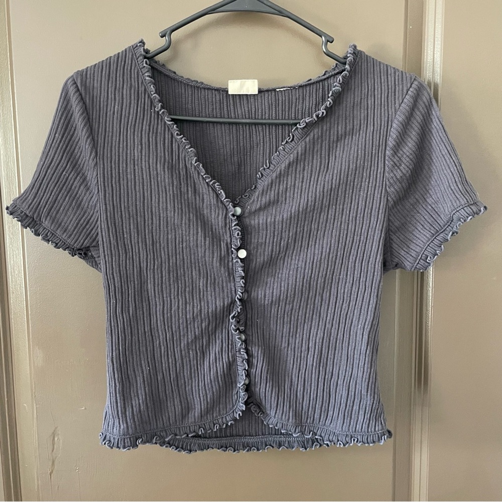Levi's Charcoal Button-Down Women's Shirt Buttons Ribbed Ruffle Size Large